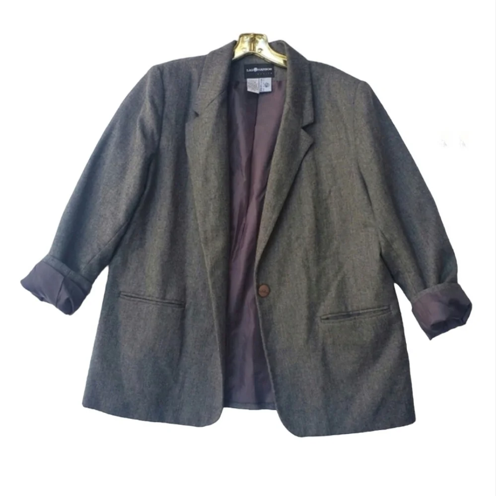 100% Wool Blazer Coat Jacket Single Button Waist 16P Grey - Picture 6 of 11